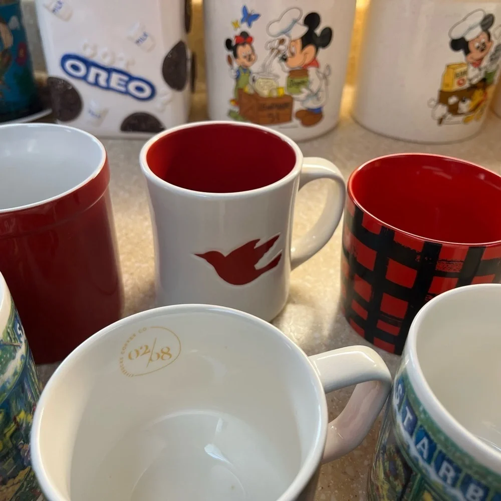 6 Starbucks Mugs Lot 2006 2016 Red & Black Checkered Winter Wonderland Dove